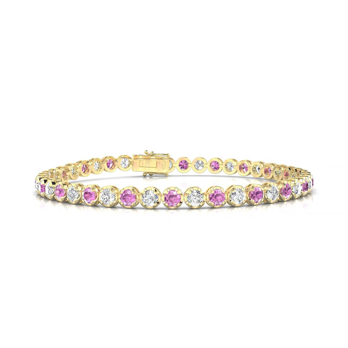 Tiger 1-1 | 18k Yellow Gold 3 mm Round Natural Pink Sapphire Tennis Bracelet