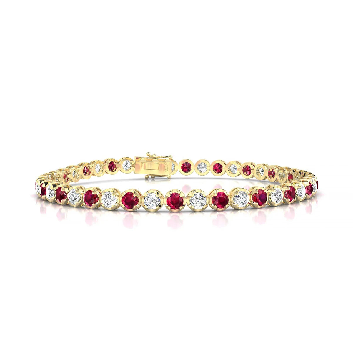 Tiger 1-1 | 18k Yellow Gold 3 mm Round Natural Ruby Tennis Bracelet