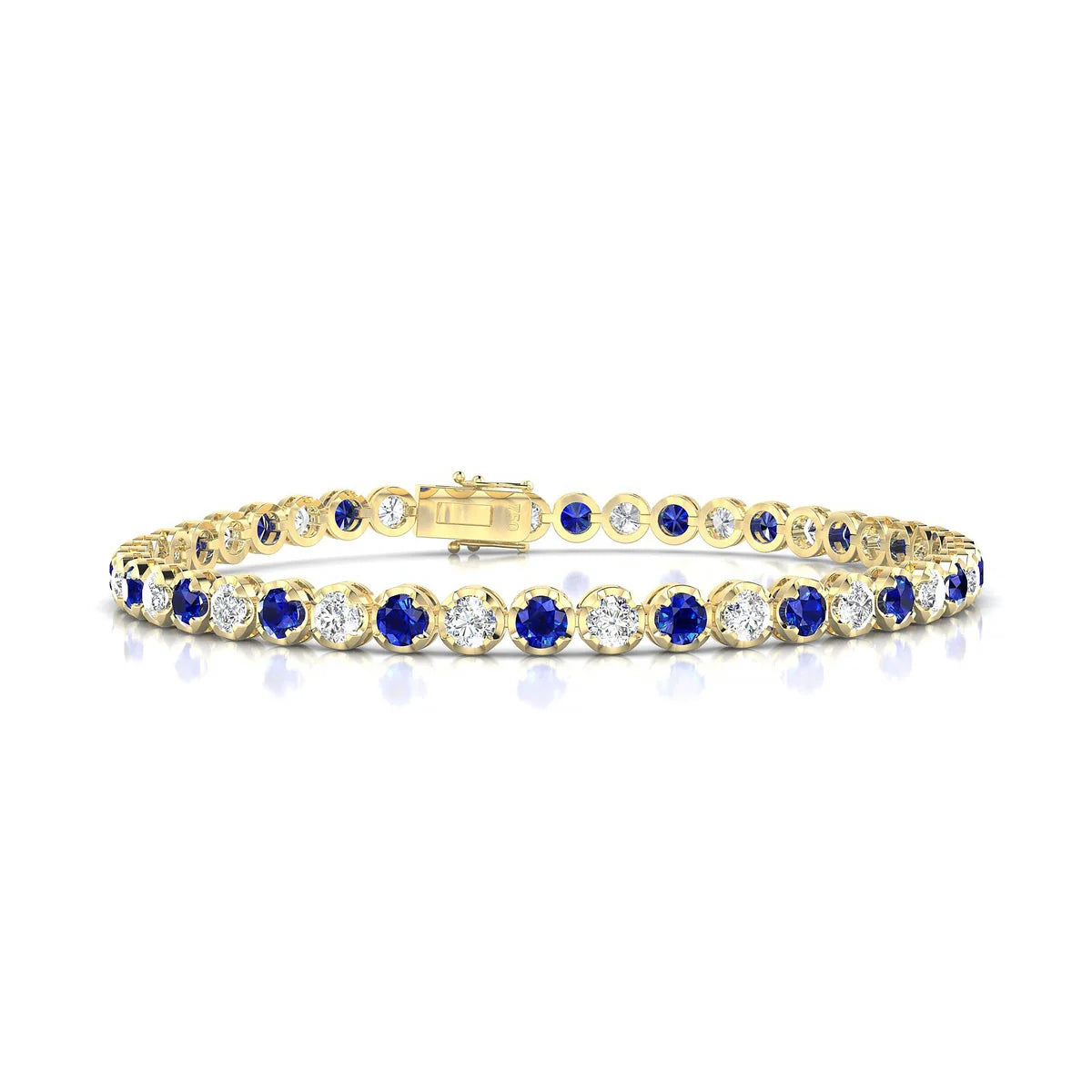 Tiger 1-1 | 18k Yellow Gold 3 mm Round Natural Sapphire Tennis Bracelet