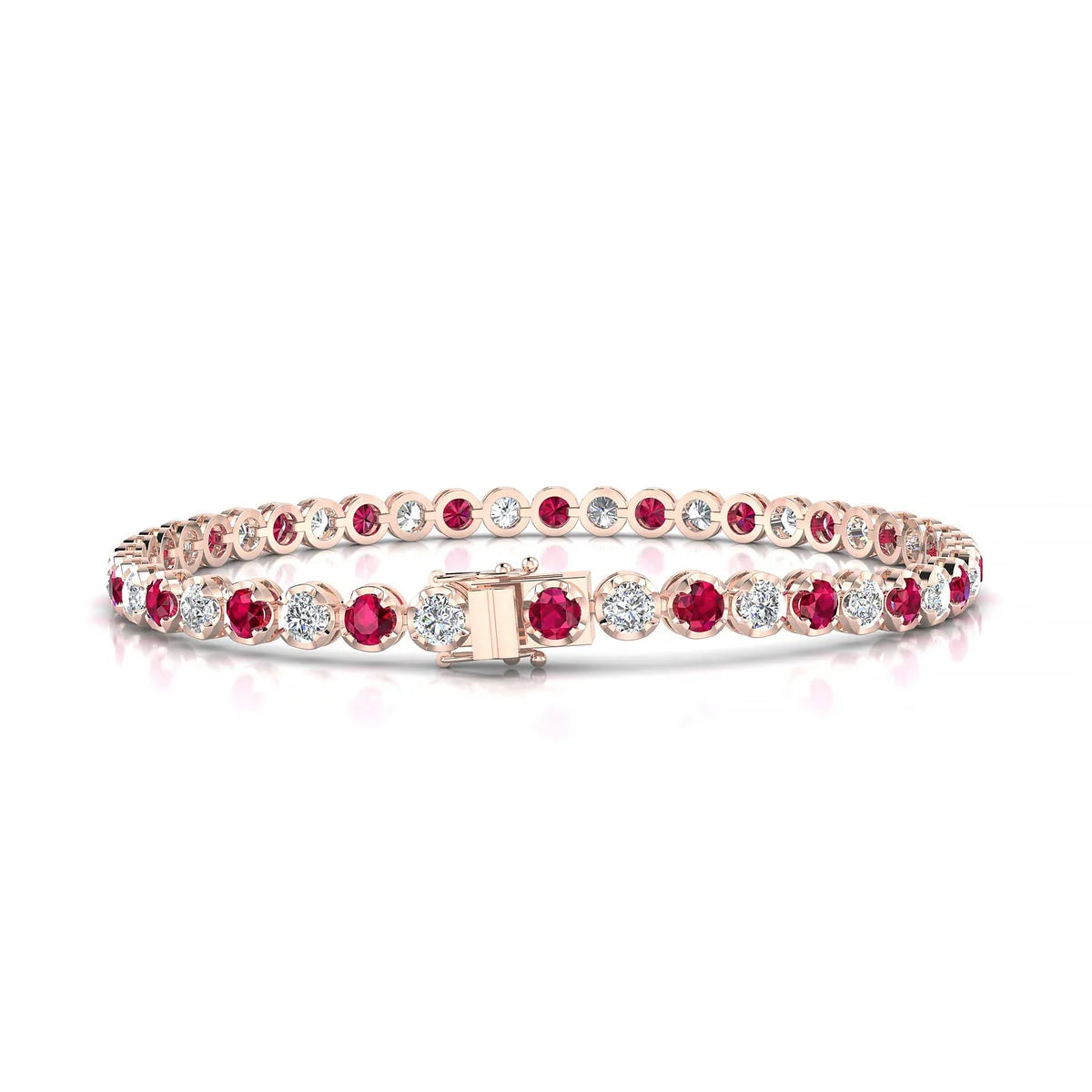 Tiger 1-1 | 18k Rose Gold 3 mm Round Natural Ruby Tennis Bracelet