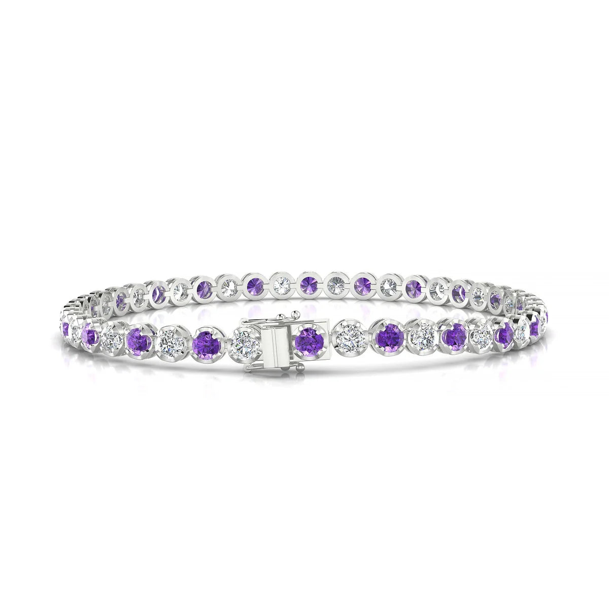 Tiger 1-1 | 18k White Gold 3 mm Round Natural Amethyst Tennis Bracelet