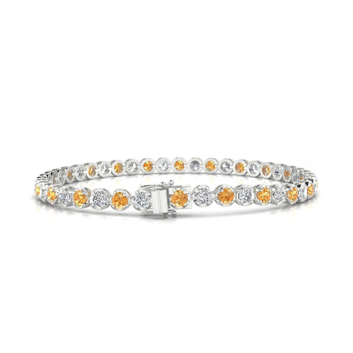 Tiger 1-1 | 18k White Gold 3 mm Round Natural Citrine Tennis Bracelet