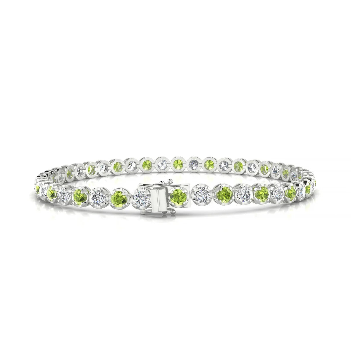Tiger 1-1 | 18k White Gold 3 mm Round Natural Peridot Tennis Bracelet