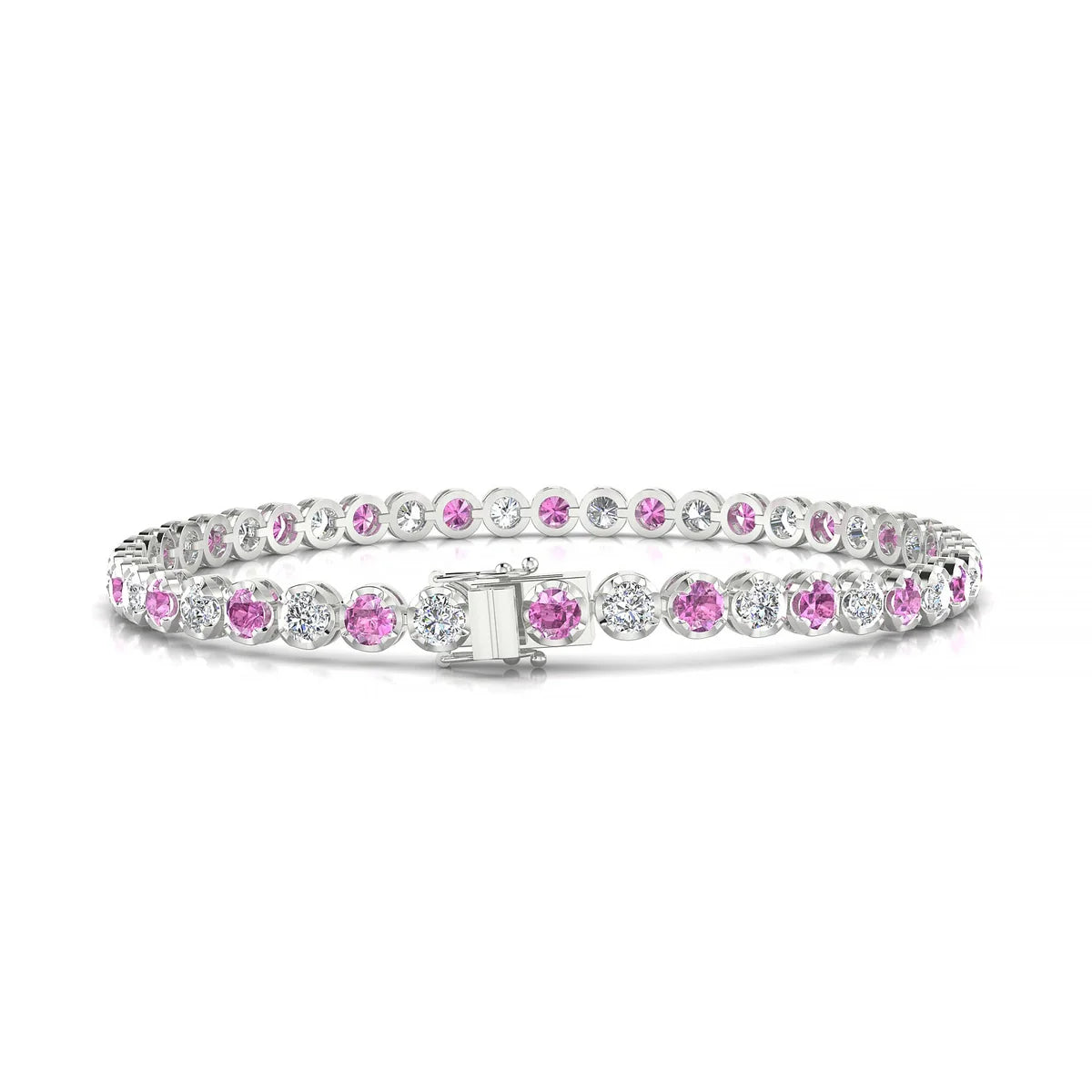 Tiger 1-1 | 18k White Gold 3 mm Round Natural Pink Sapphire Tennis Bracelet