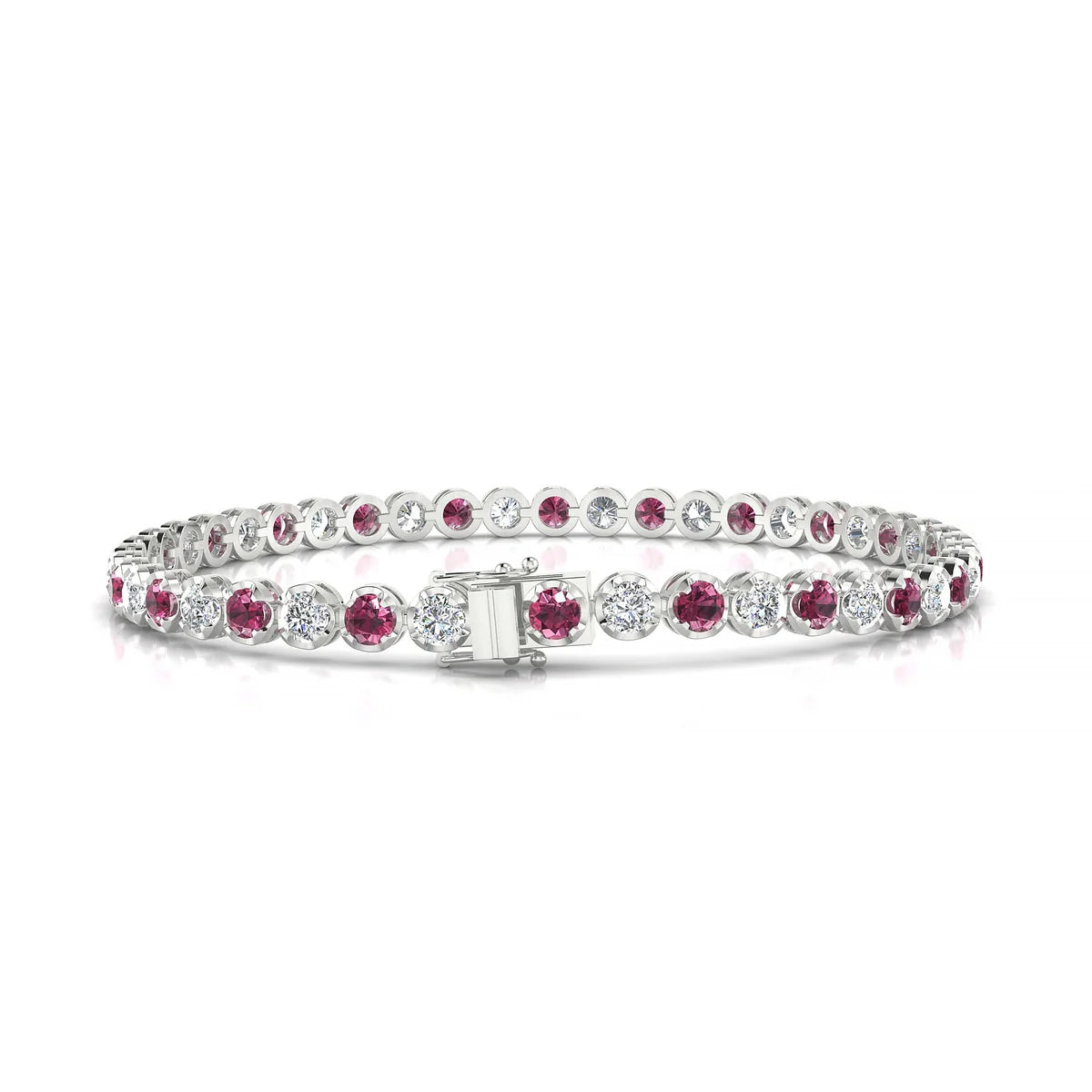 Tiger 1-1 | 18k White Gold 3 mm Round Natural Rhodolite Tennis Bracelet