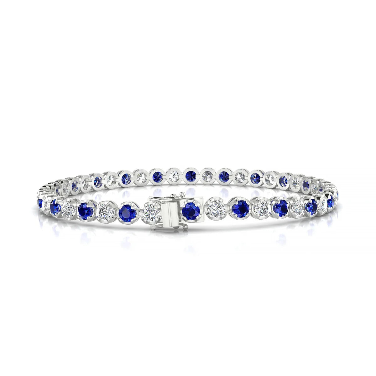 Tiger 1-1 | 18k White Gold 3 mm Round Natural Sapphire Tennis Bracelet