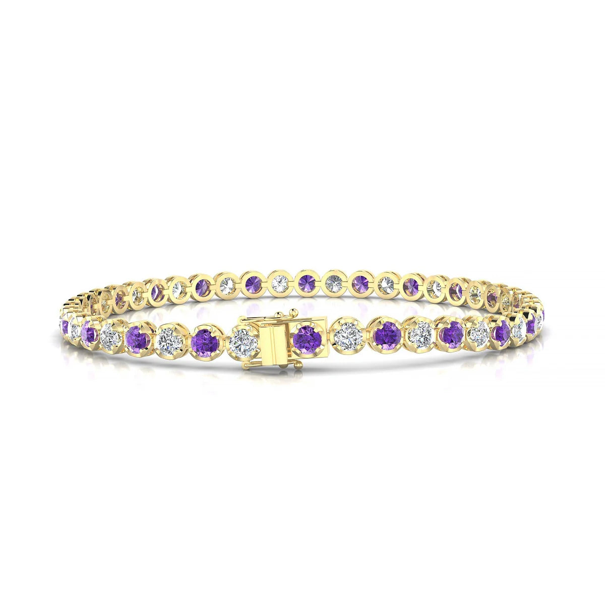 Tiger 1-1 | 18k Yellow Gold 3 mm Round Natural Amethyst Tennis Bracelet