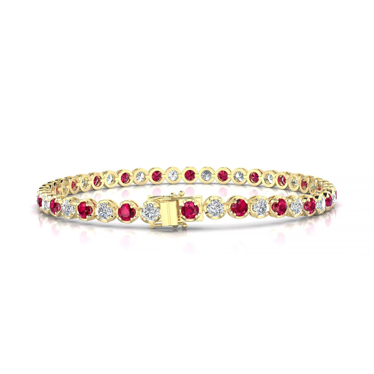 Tiger 1-1 | 18k Yellow Gold 3 mm Round Natural Ruby Tennis Bracelet