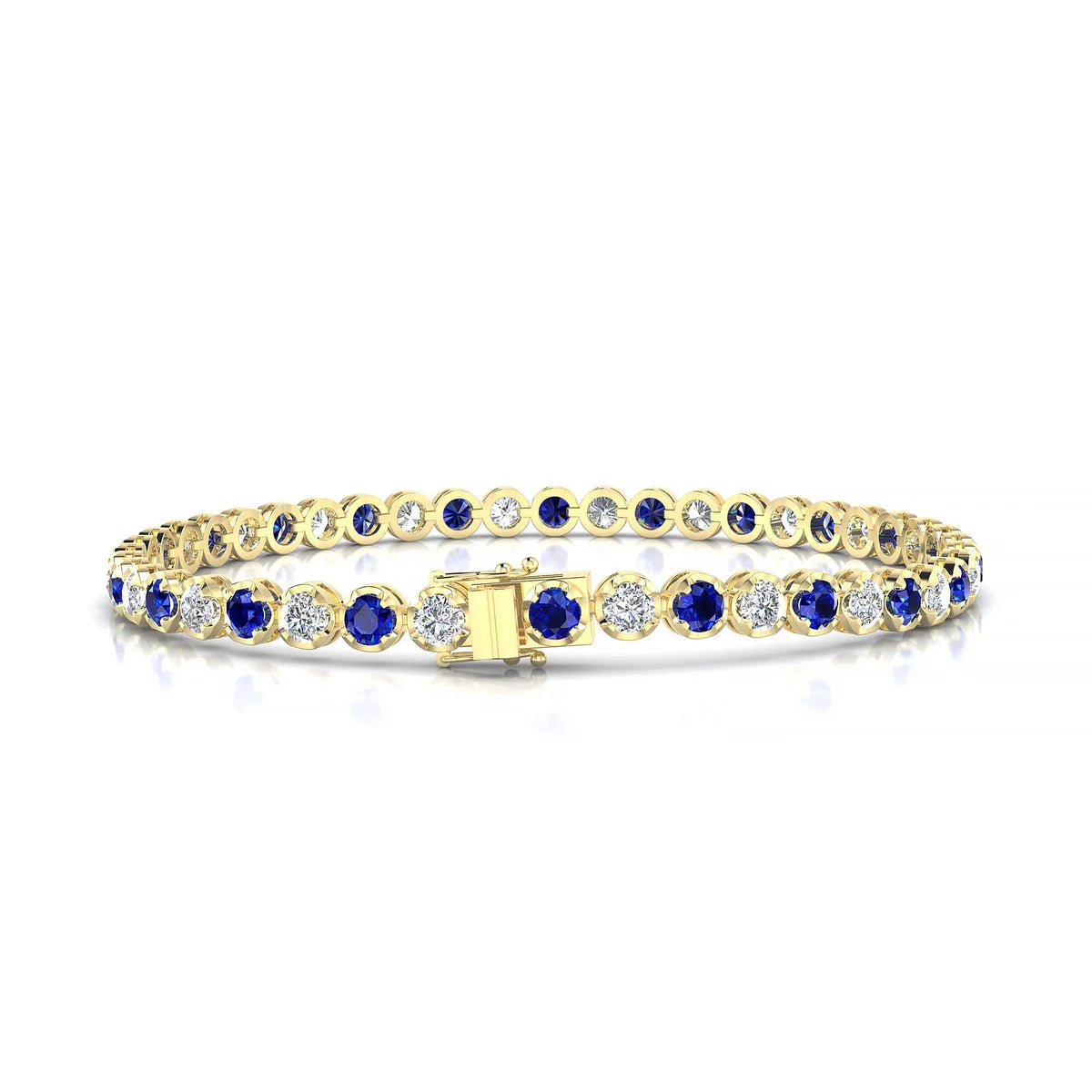 Tiger 1-1 | 18k Yellow Gold 3 mm Round Natural Sapphire Tennis Bracelet