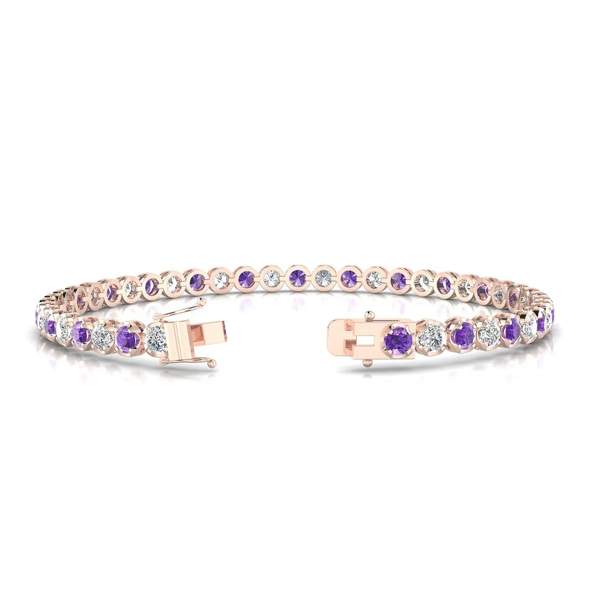 Tiger 1-1 | 18k Rose Gold 3 mm Round Natural Amethyst Tennis Bracelet