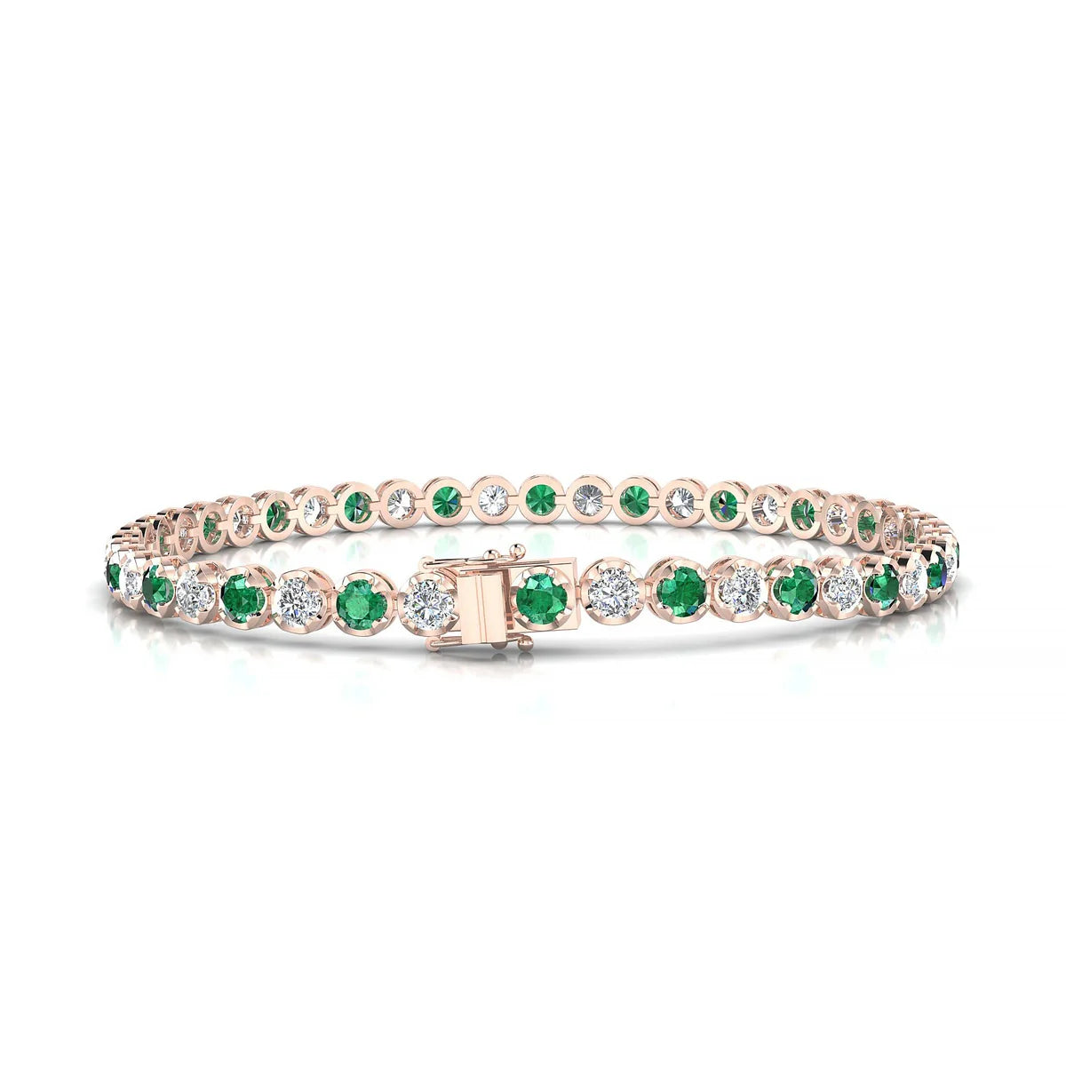 Tiger 1-1 | 18k Rose Gold 3 mm Round Natural Emerald Tennis Bracelet
