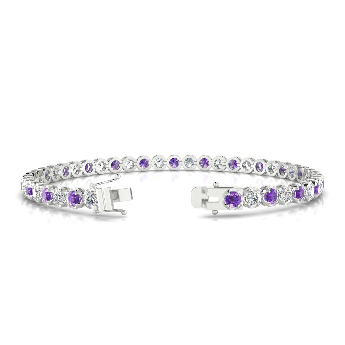 Tiger 1-1 | 18k White Gold 3 mm Round Natural Amethyst Tennis Bracelet