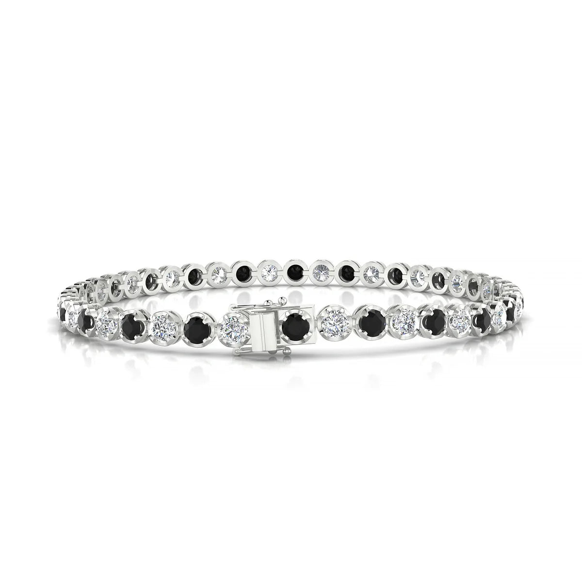 Tiger 1-1 | 18k White Gold 3 mm Round Natural Black Diamond Tennis Bracelet