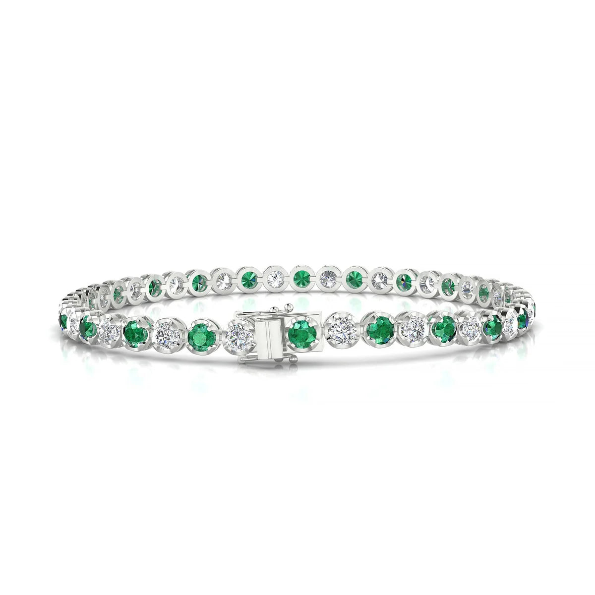Tiger 1-1 | 18k White Gold 3 mm Round Natural Emerald Tennis Bracelet