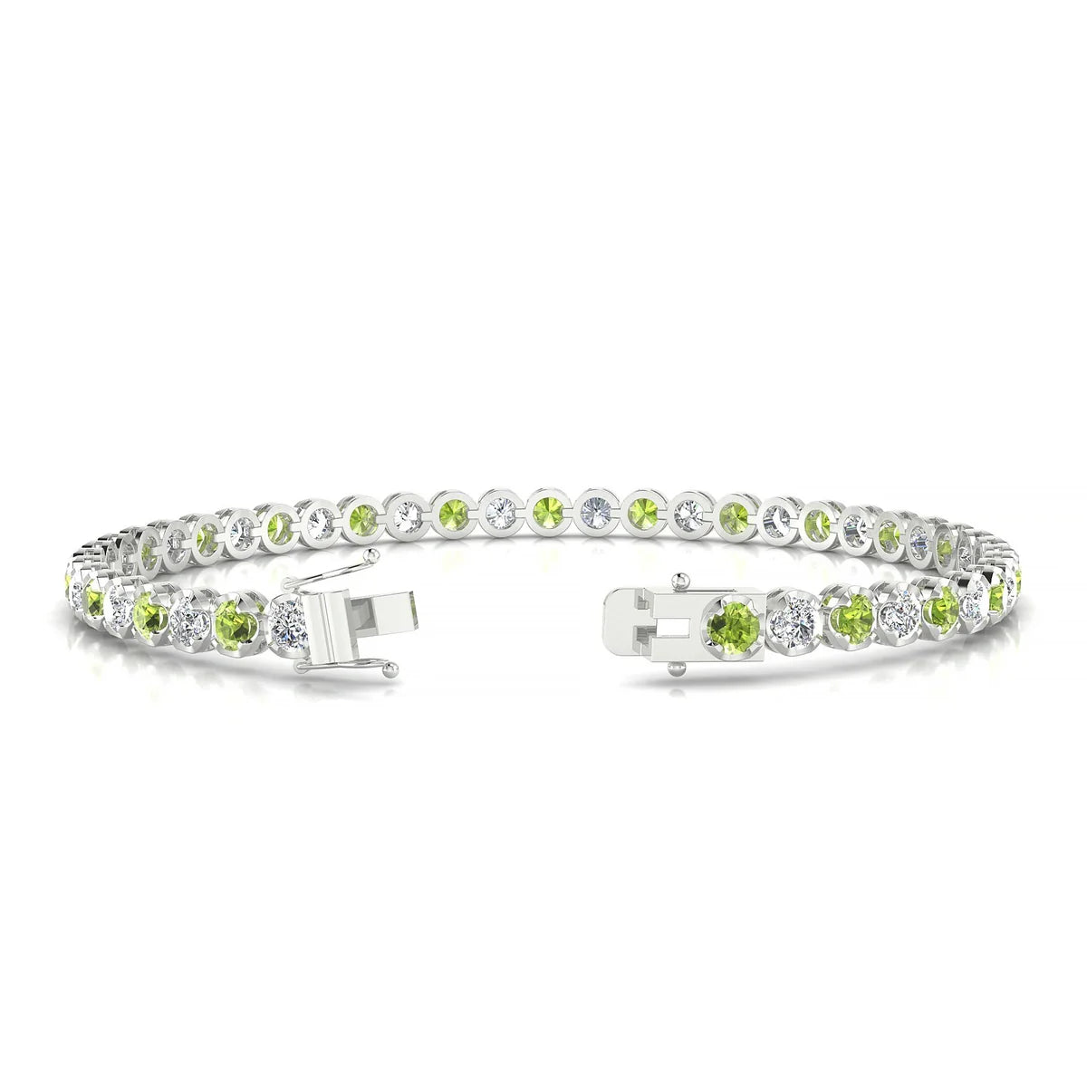 Tiger 1-1 | 18k White Gold 3 mm Round Natural Peridot Tennis Bracelet