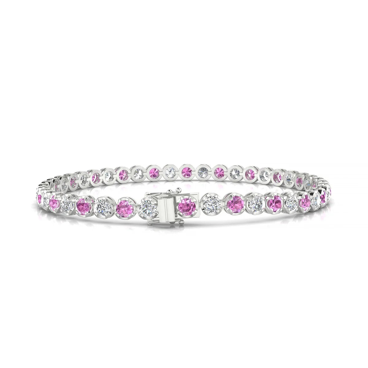 Tiger 1-1 | 18k White Gold 3 mm Round Natural Pink Sapphire Tennis Bracelet