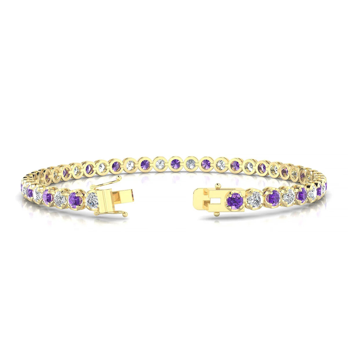Tiger 1-1 | 18k Yellow Gold 3 mm Round Natural Amethyst Tennis Bracelet