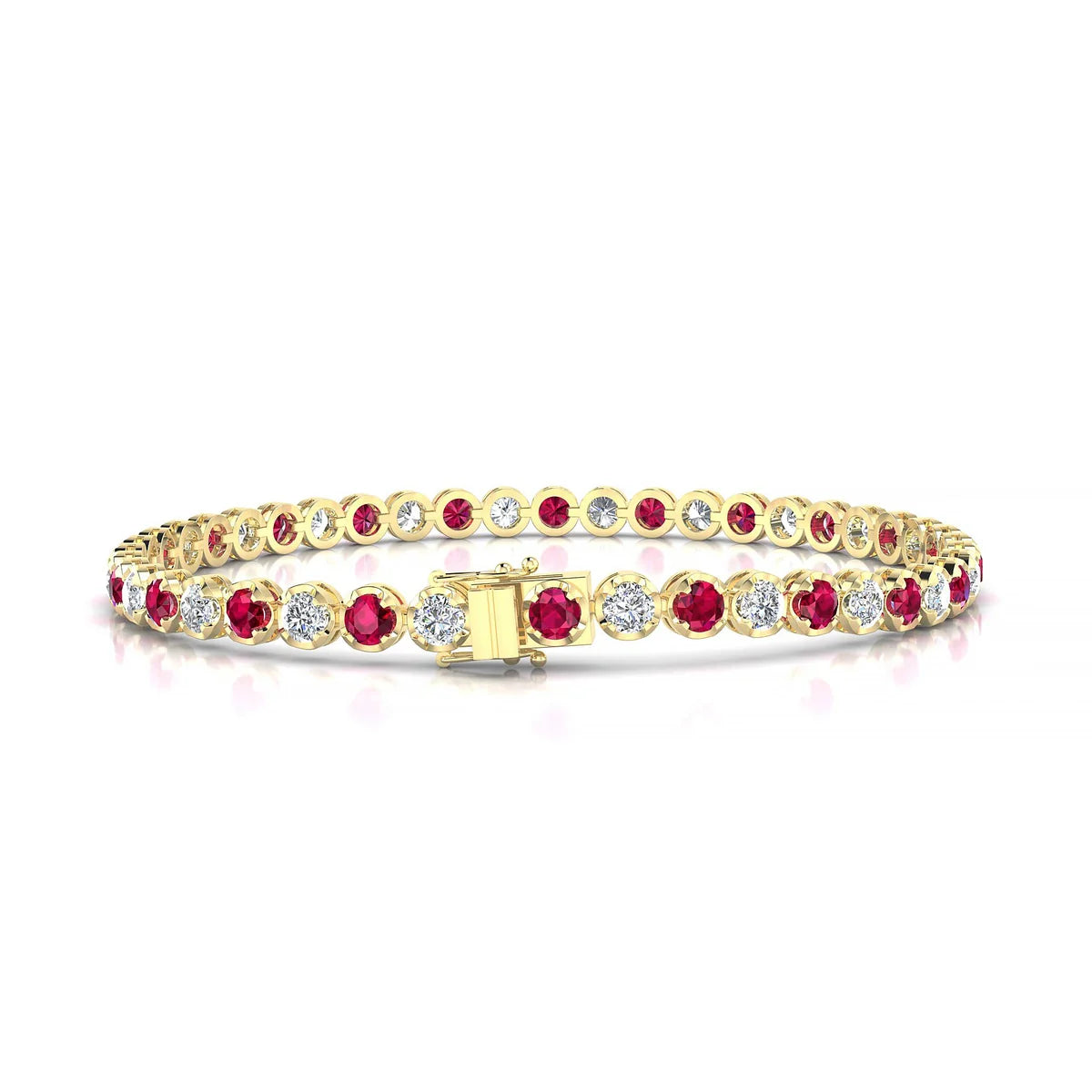 Tiger 1-1 | 18k Yellow Gold 3 mm Round Natural Ruby Tennis Bracelet