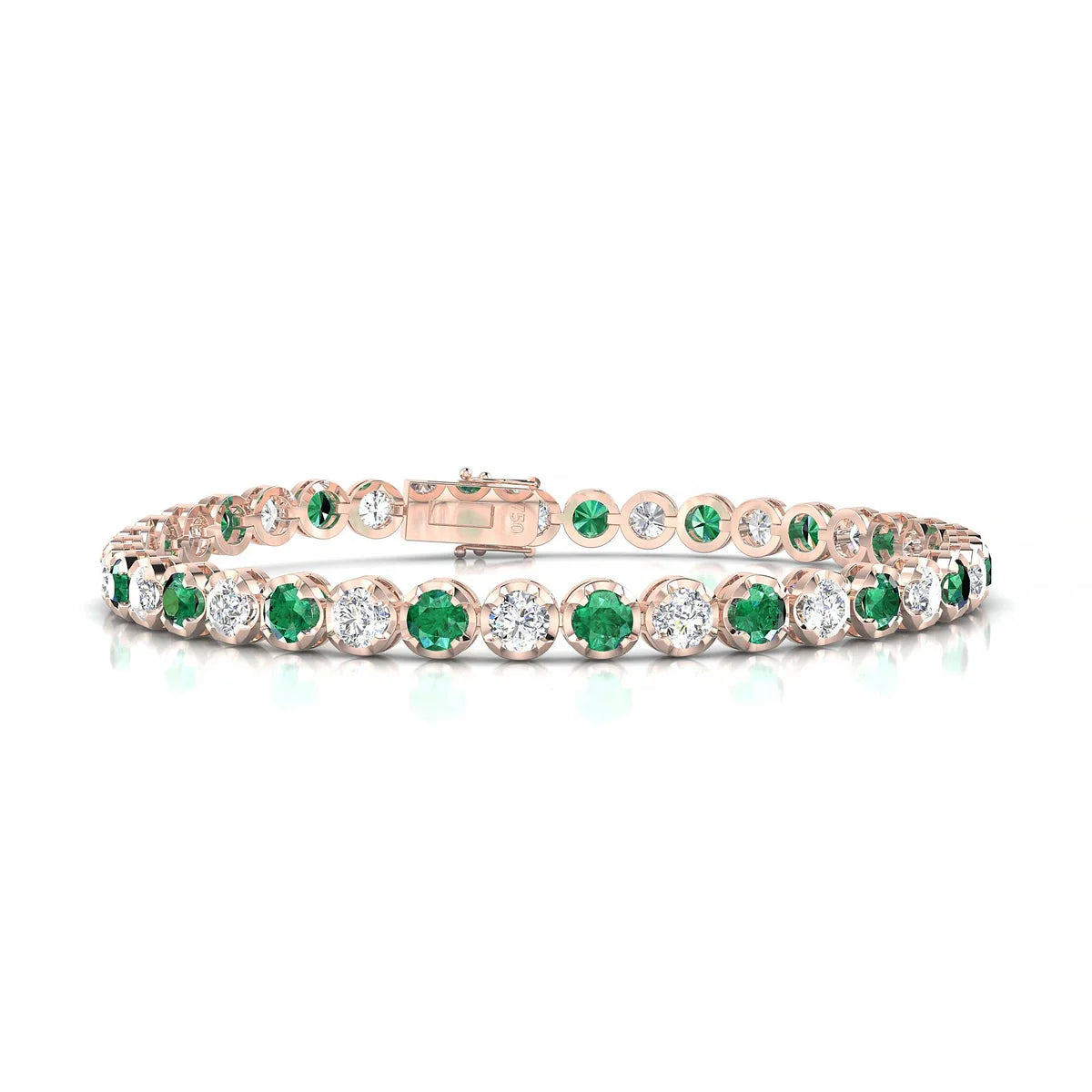 Tiger 1-1 | 18k Rose Gold 3.4 mm Round Natural Emerald Tennis Bracelet