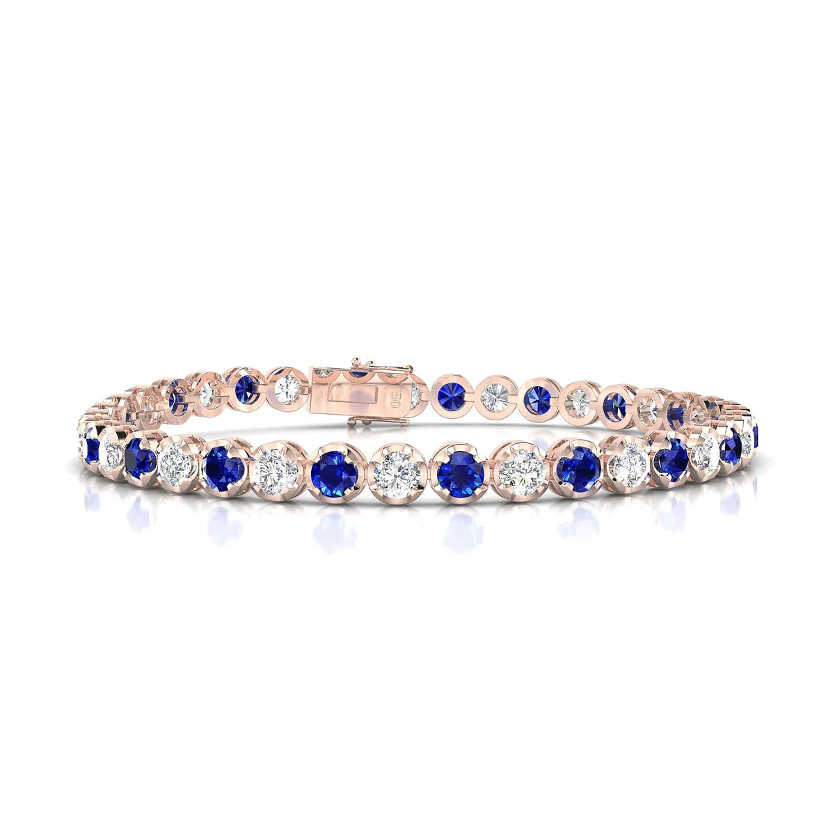 Tiger 1-1 | 18k Rose Gold 3.4 mm Round Natural Sapphire Tennis Bracelet
