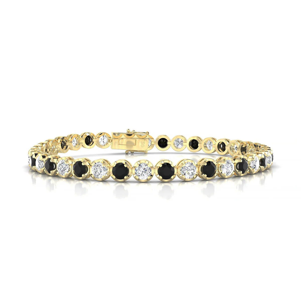 Tiger 1-1 | 18k Yellow Gold 3.4 mm Round Natural Black Diamond Tennis Bracelet