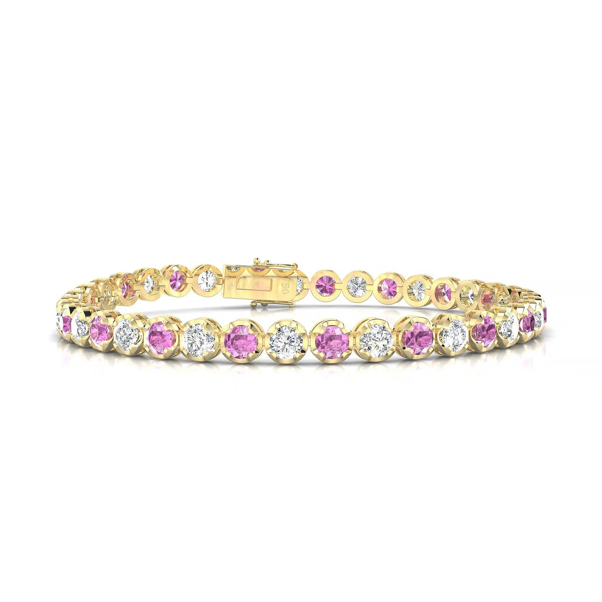 Tiger 1-1 | 18k Yellow Gold 3.4 mm Round Natural Pink Sapphire Tennis Bracelet