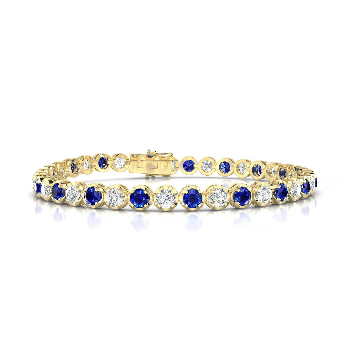Tiger 1-1 | 18k Yellow Gold 3.4 mm Round Natural Sapphire Tennis Bracelet
