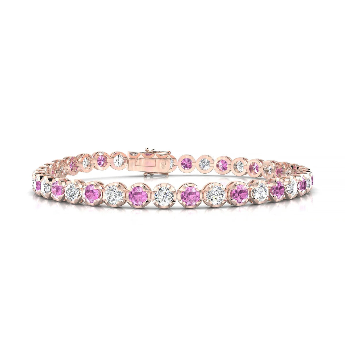 Tiger 1-1 | 18k Rose Gold 3.4 mm Round Natural Pink Sapphire Tennis Bracelet