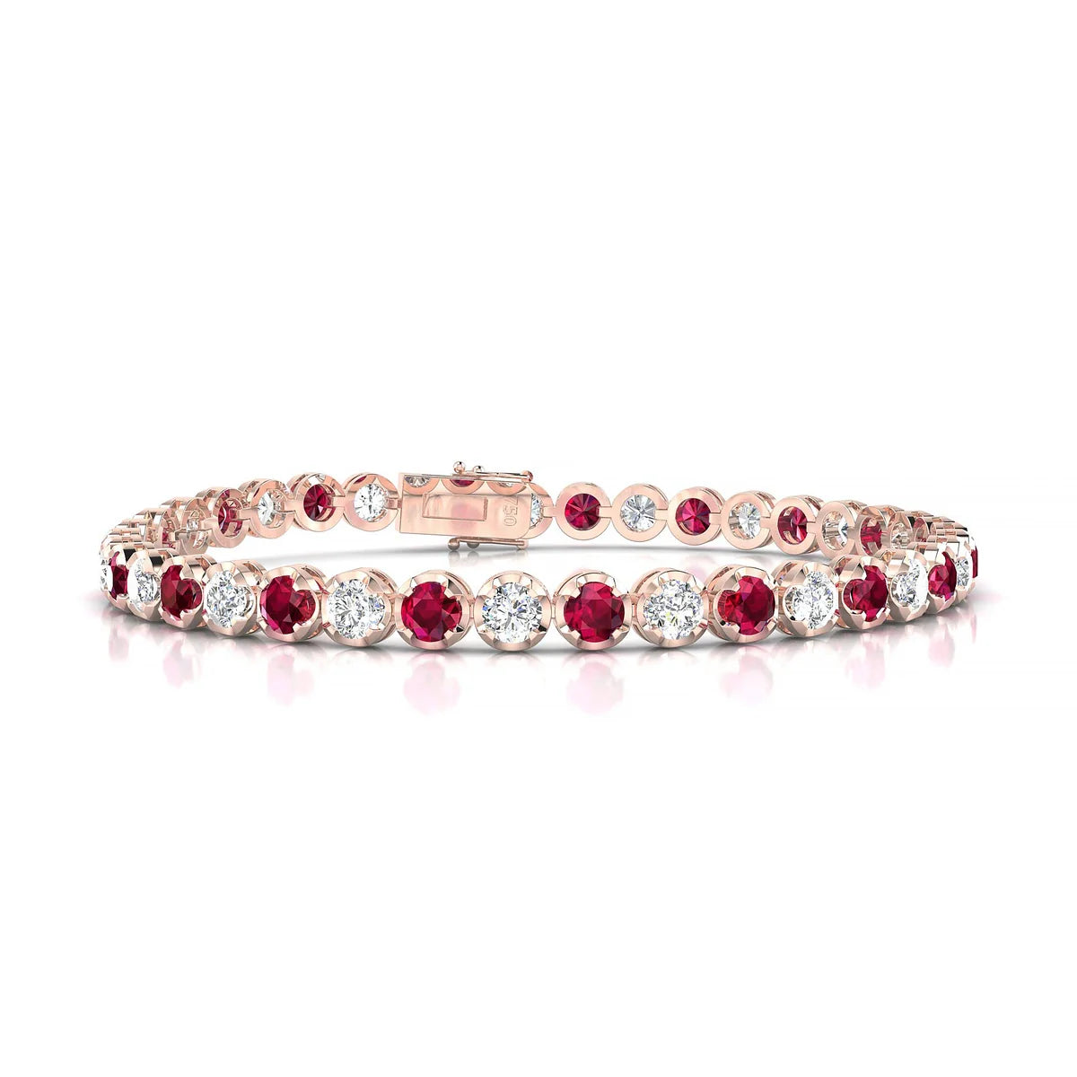 Tiger 1-1 | 18k Rose Gold 3.4 mm Round Natural Ruby Tennis Bracelet