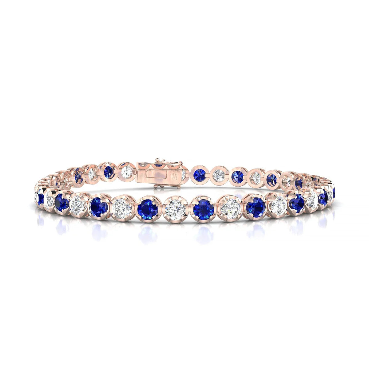 Tiger 1-1 | 18k Rose Gold 3.4 mm Round Natural Sapphire Tennis Bracelet