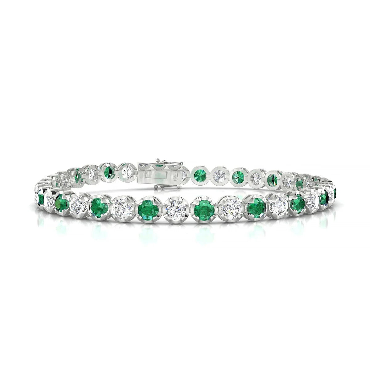 Tiger 1-1 | 18k White Gold 3.4 mm Round Natural Emerald Tennis Bracelet