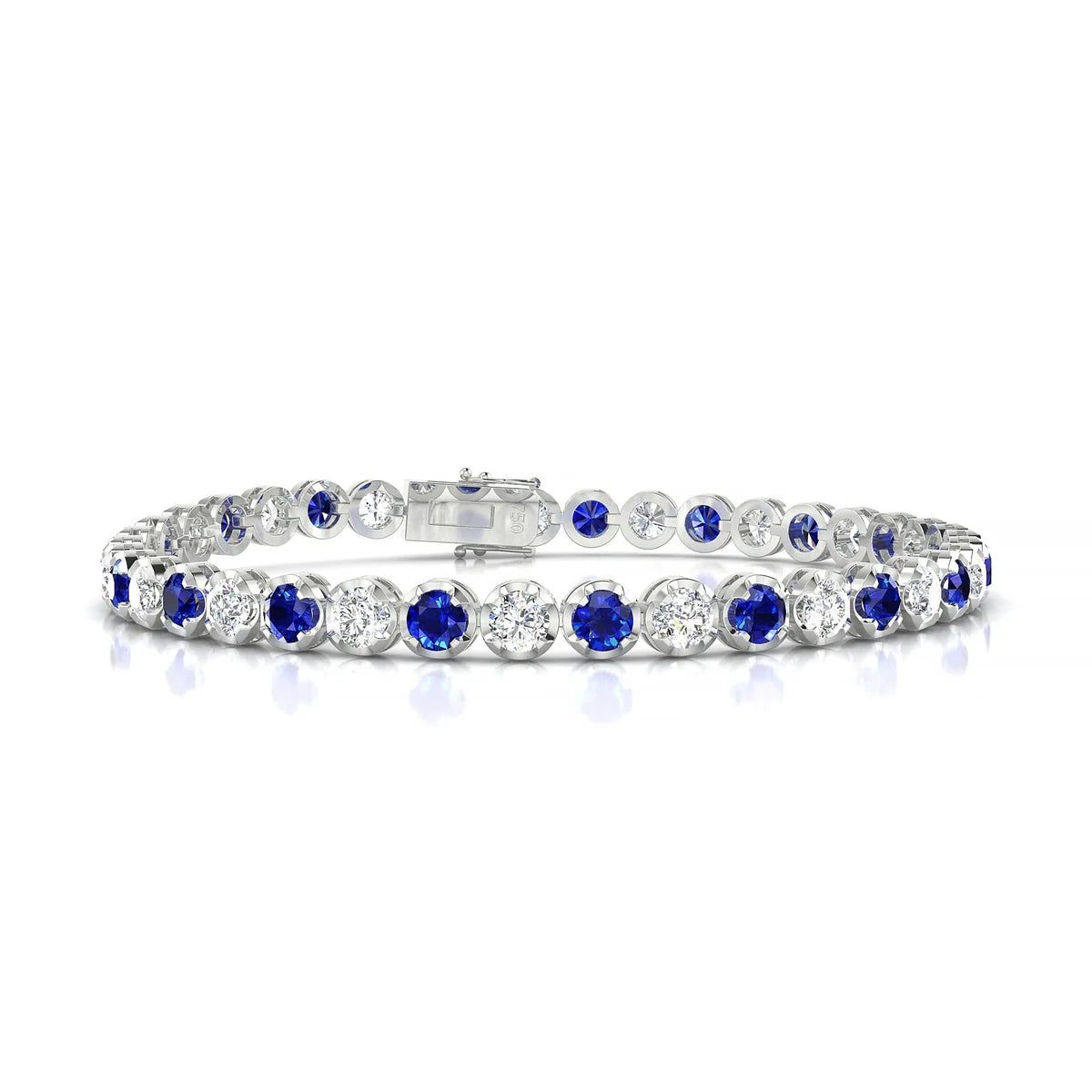 Tiger 1-1 | 18k White Gold 3.4 mm Round Natural Sapphire Tennis Bracelet