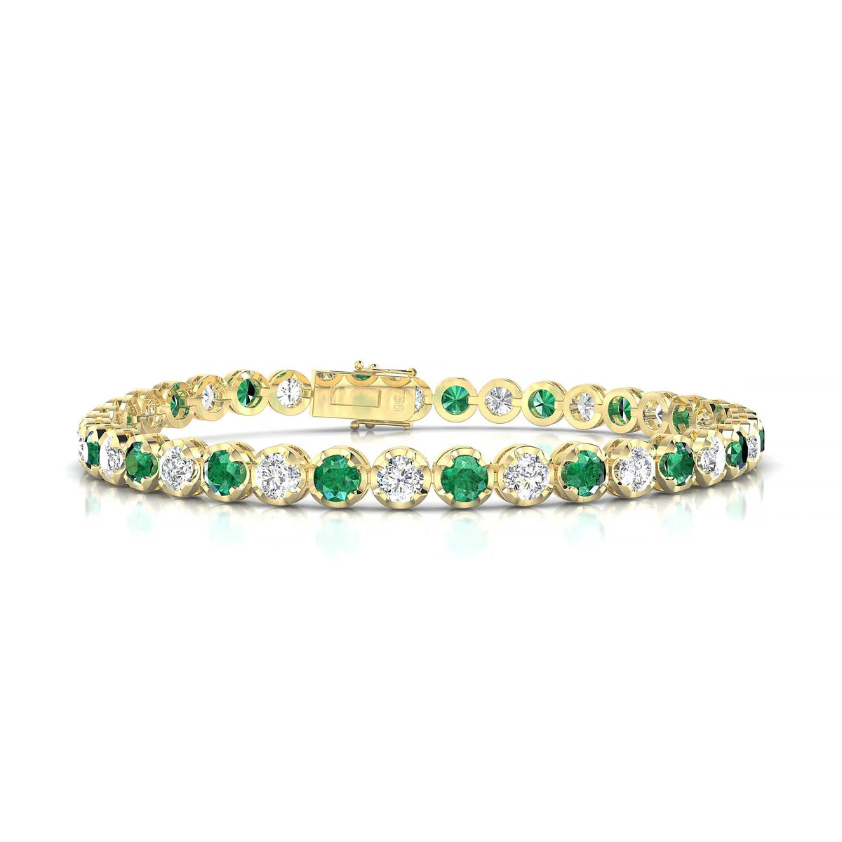 Tiger 1-1 | 18k Yellow Gold 3.4 mm Round Natural Emerald Tennis Bracelet