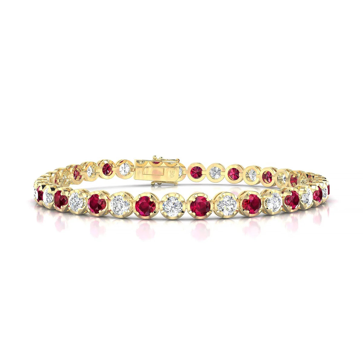 Tiger 1-1 | 18k Yellow Gold 3.4 mm Round Natural Ruby Tennis Bracelet