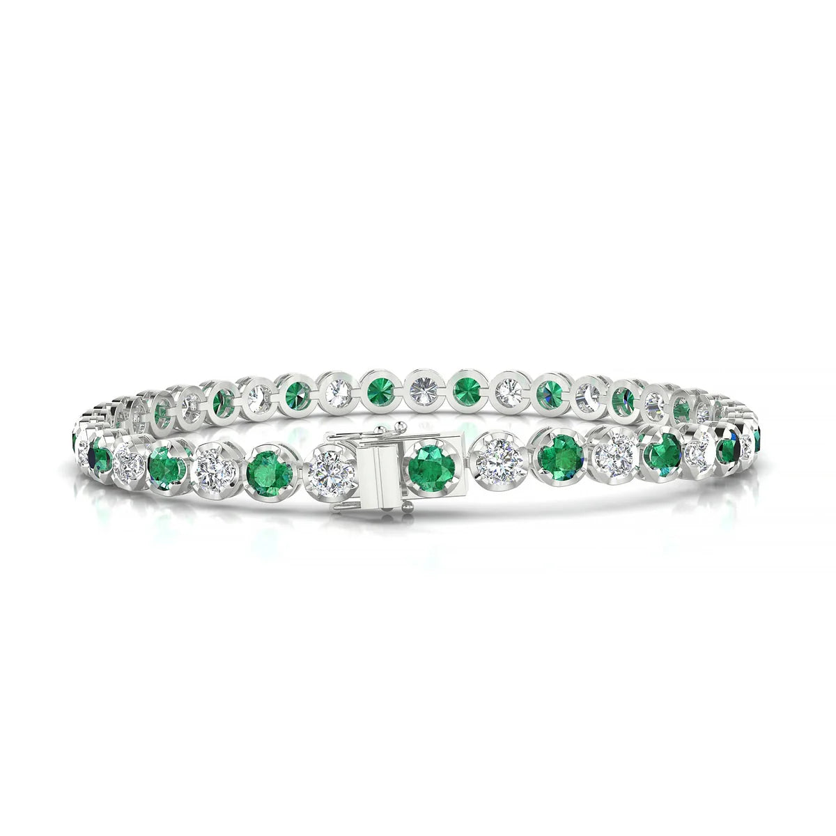 Tiger 1-1 | 18k White Gold 3.4 mm Round Natural Emerald Tennis Bracelet