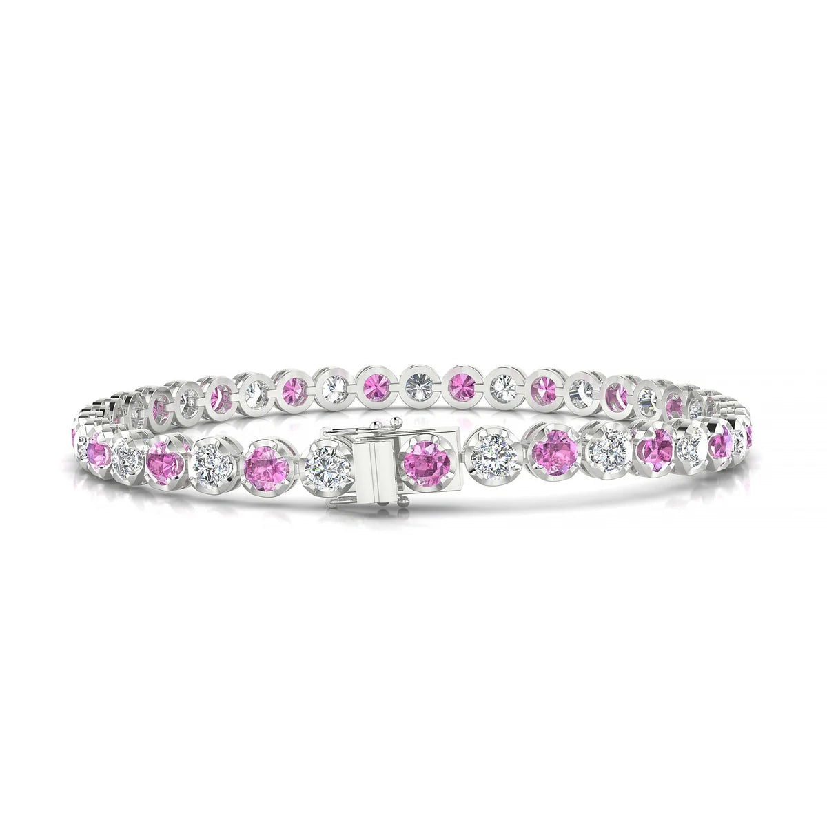 Tiger 1-1 | 18k White Gold 3.4 mm Round Natural Pink Sapphire Tennis Bracelet