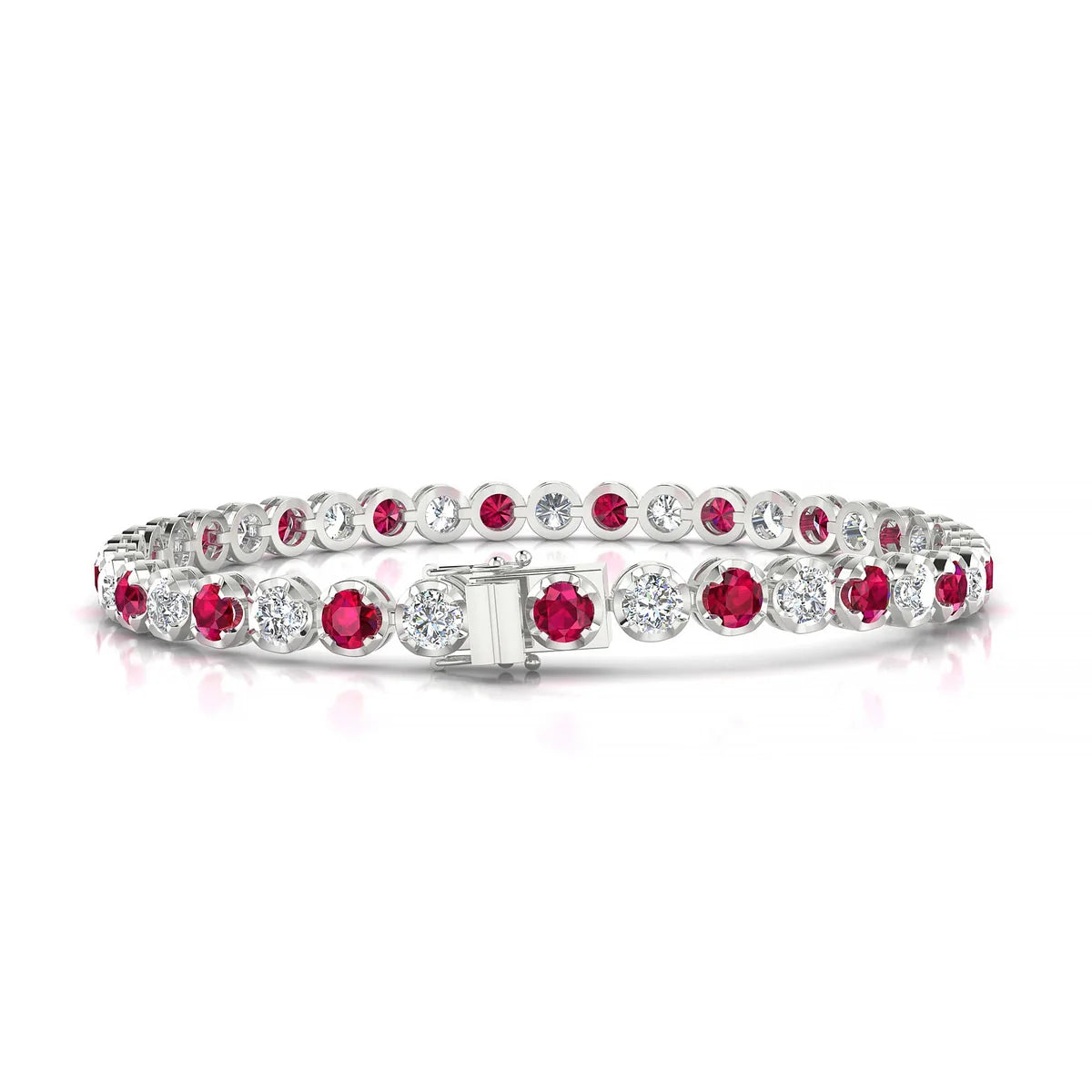Tiger 1-1 | 18k White Gold 3.4 mm Round Natural Ruby Tennis Bracelet