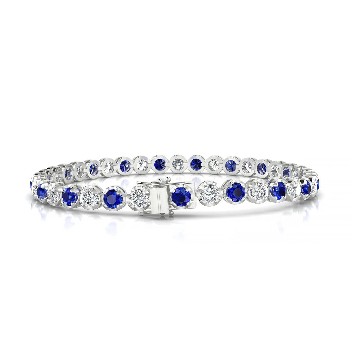 Tiger 1-1 | 18k White Gold 3.4 mm Round Natural Sapphire Tennis Bracelet