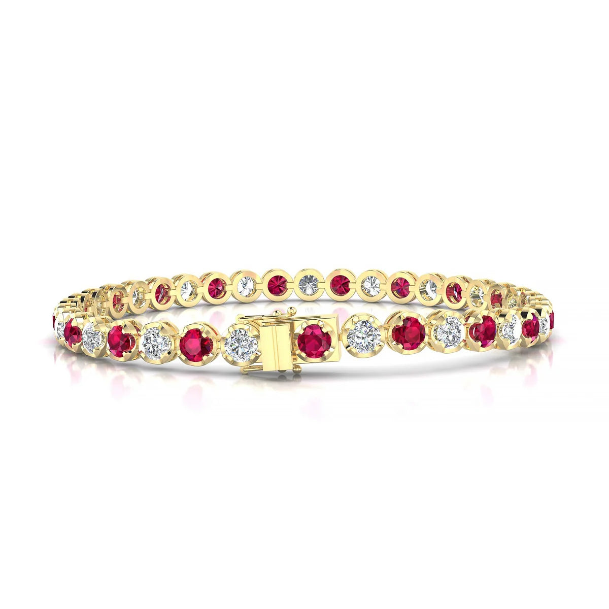 Tiger 1-1 | 18k Yellow Gold 3.4 mm Round Natural Ruby Tennis Bracelet