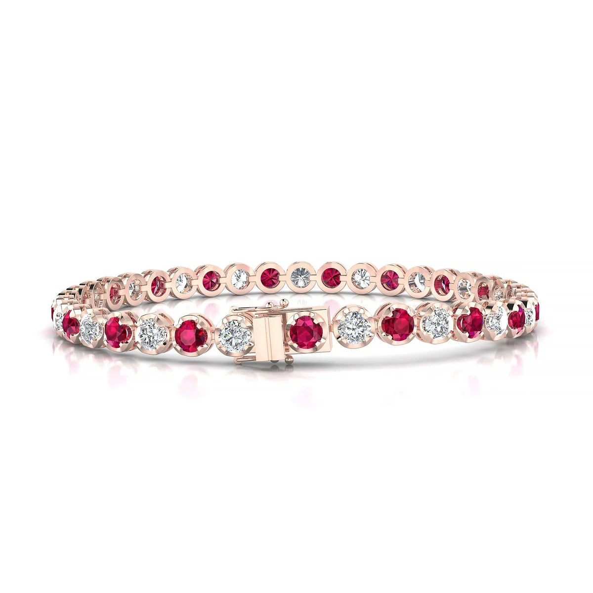 Tiger 1-1 | 18k Rose Gold 3.4 mm Round Natural Ruby Tennis Bracelet