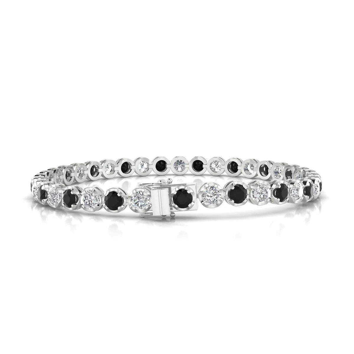 Tiger 1-1 | 18k White Gold 3.4 mm Round Natural Black Diamond Tennis Bracelet