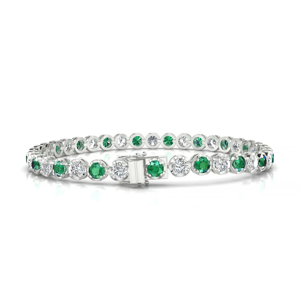 Tiger 1-1 | 18k White Gold 3.4 mm Round Natural Emerald Tennis Bracelet