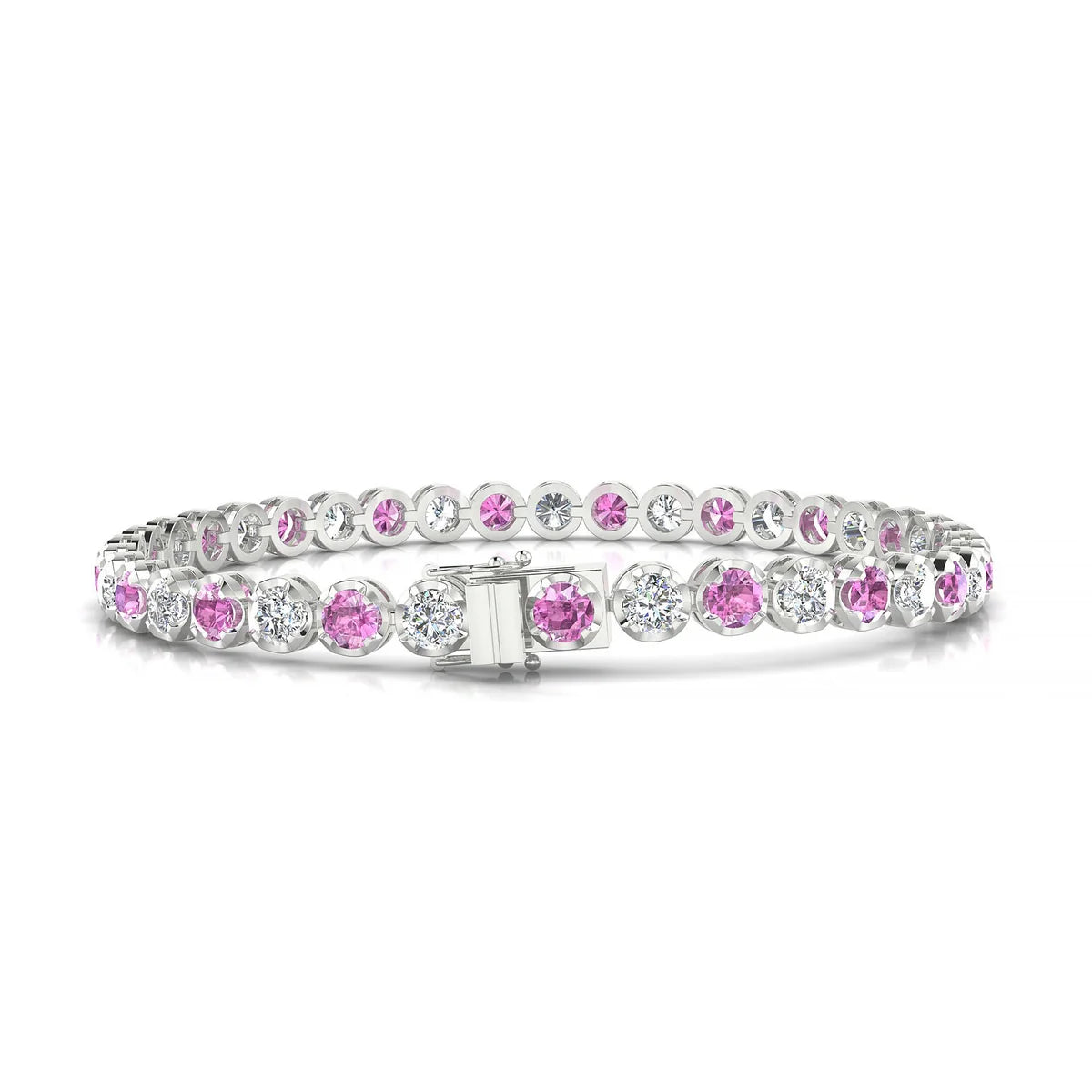 Tiger 1-1 | 18k White Gold 3.4 mm Round Natural Pink Sapphire Tennis Bracelet