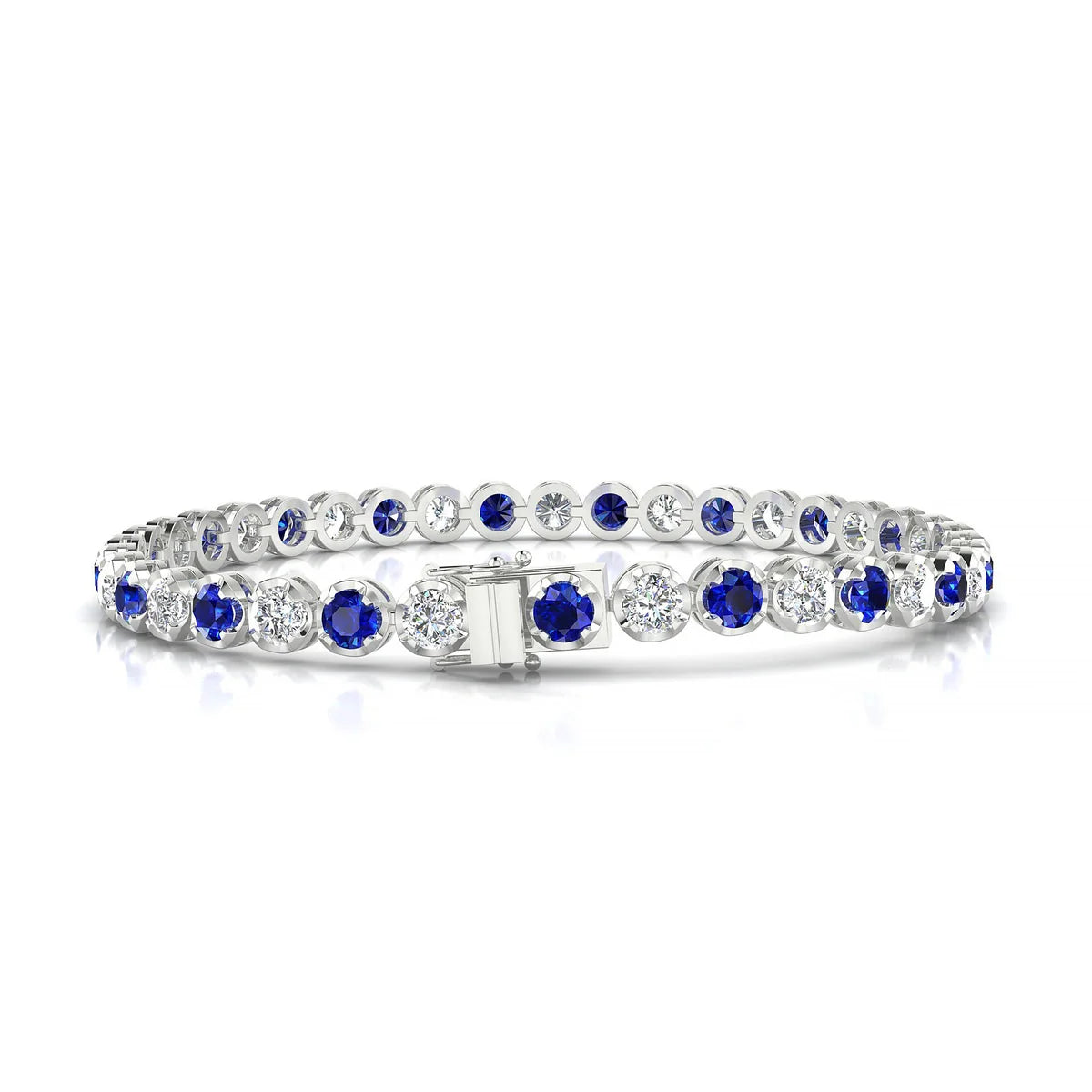Tiger 1-1 | 18k White Gold 3.4 mm Round Natural Sapphire Tennis Bracelet