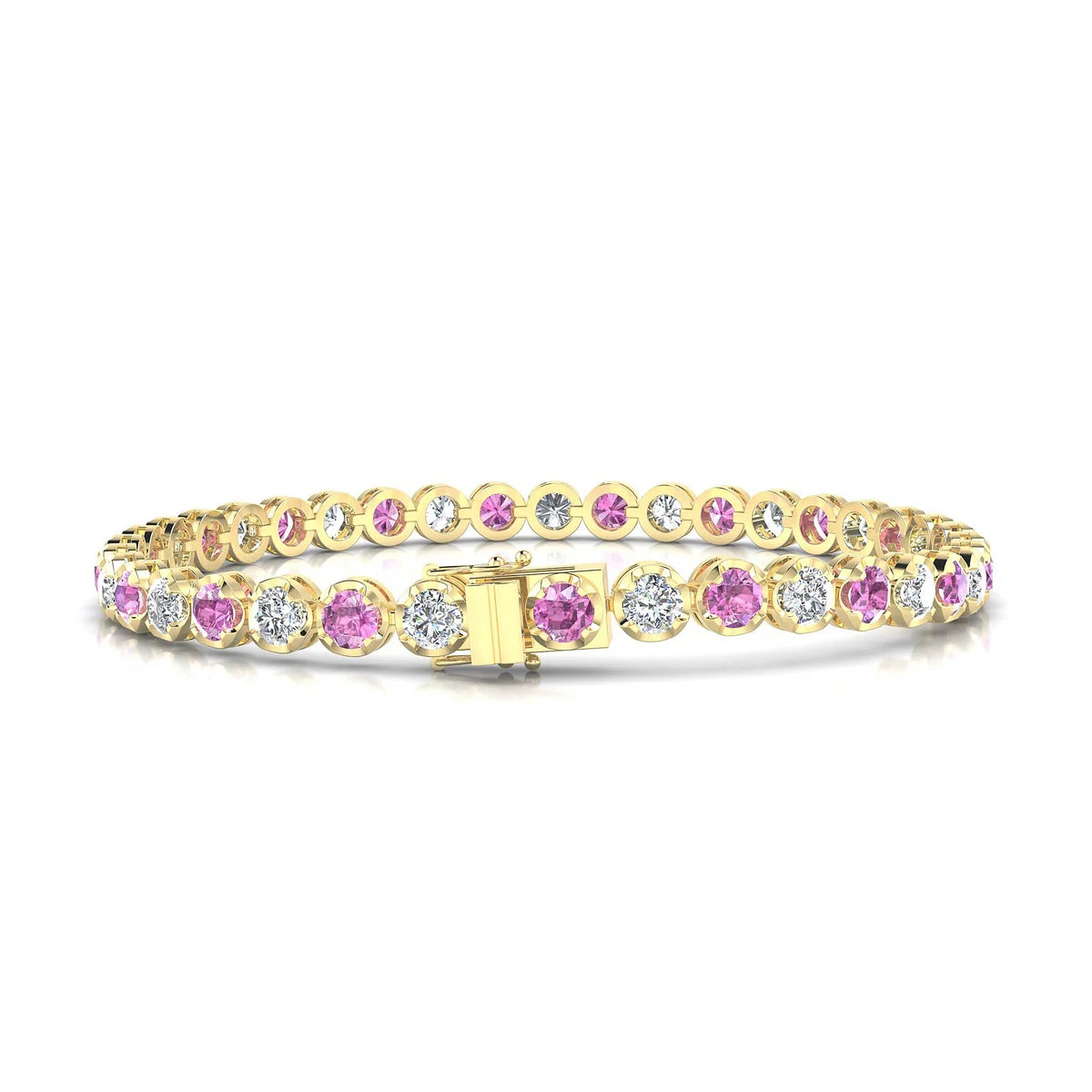 Tiger 1-1 | 18k Yellow Gold 3.4 mm Round Natural Pink Sapphire Tennis Bracelet