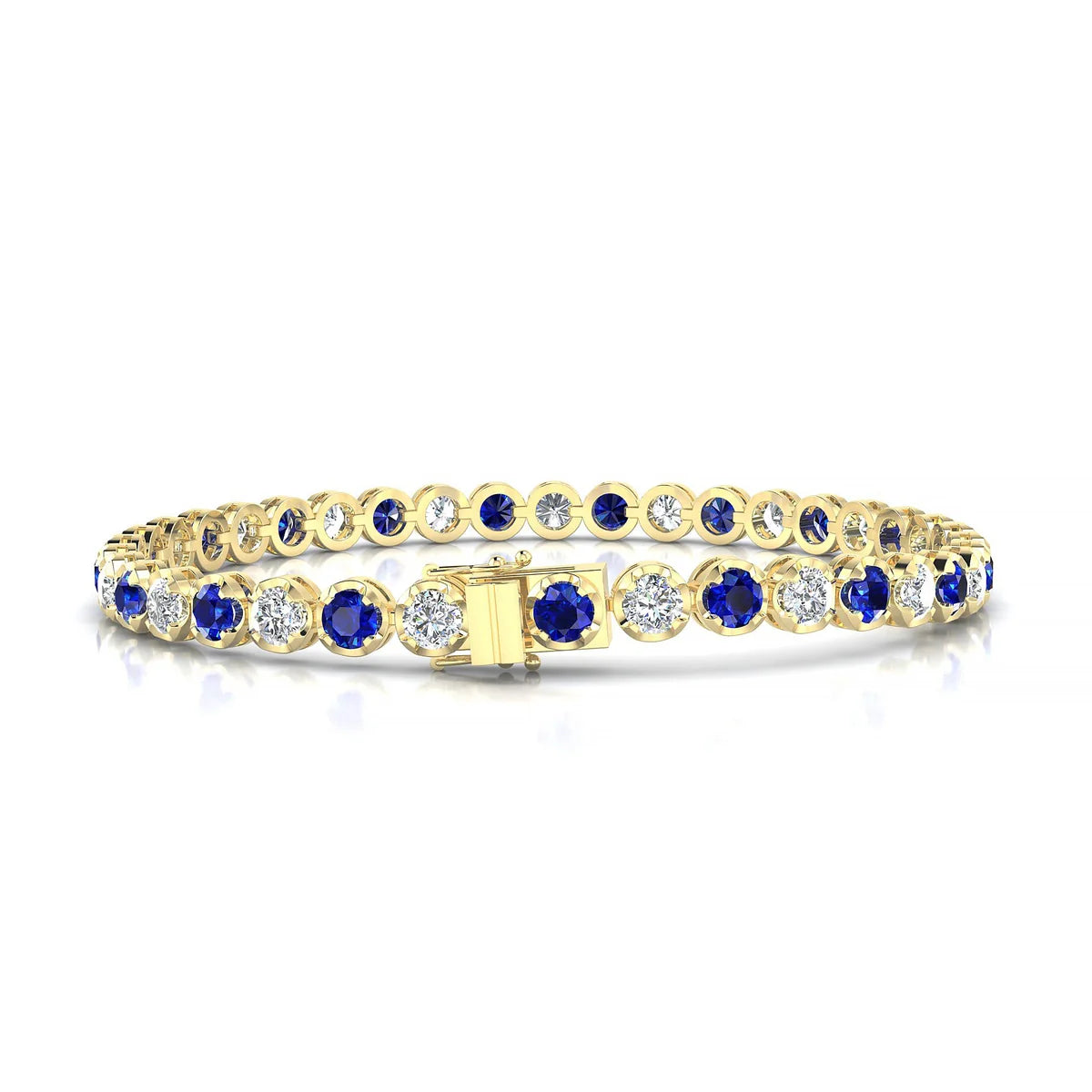 Tiger 1-1 | 18k Yellow Gold 3.4 mm Round Natural Sapphire Tennis Bracelet