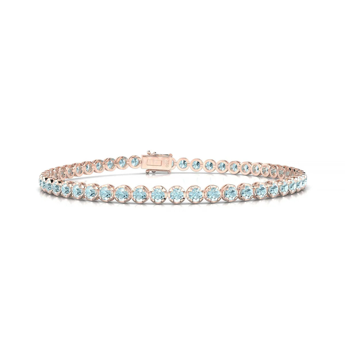 Tiger | 18k Rose Gold 2.5 mm Round Natural Aquamarine Tennis Bracelet