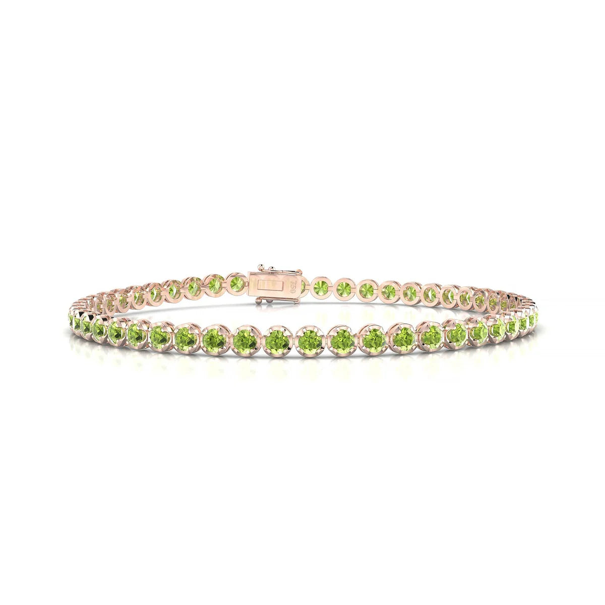 Tiger | 18k Rose Gold 2.5 mm Round Natural Peridot Tennis Bracelet