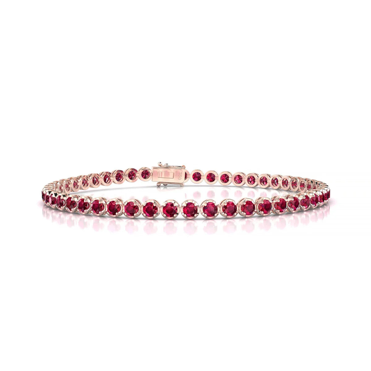 Tiger | 18k Rose Gold 2.5 mm Round Natural Ruby Tennis Bracelet