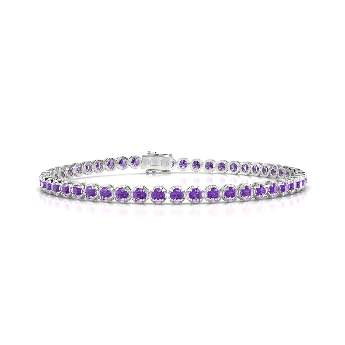 Tiger | 18k White Gold 2.5 mm Round Natural Amethyst Tennis Bracelet